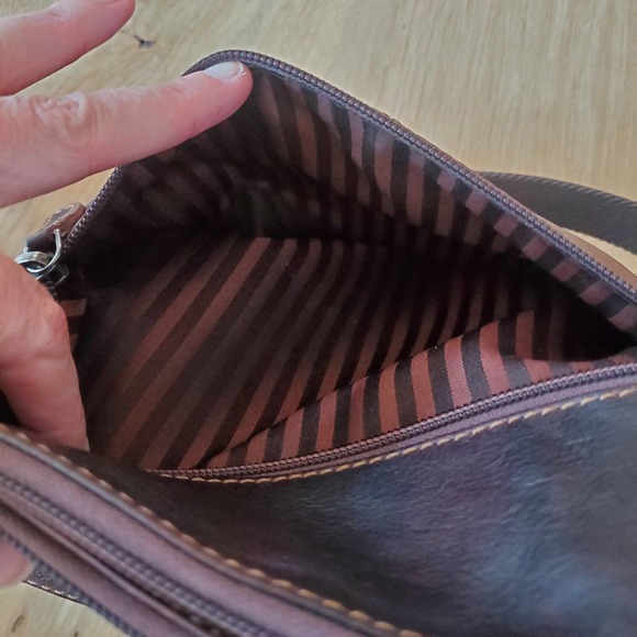 Jack Georges Voyager Zipper Leather Hobo Crossbody #7832 Square Med Bag Brown - Picture 10 of 13